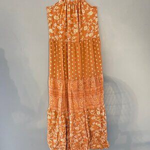 Wonderly Sleeveless Tiered Maxi Dress Size Lg  Golden Yellow Tan Tone
